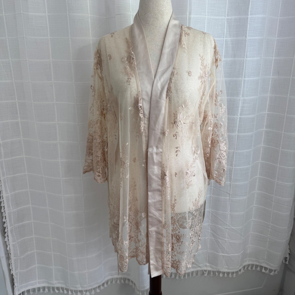 Rya Collection Darling 197 Champagne Floral Lace Cover Up Robe XS/S No Belt